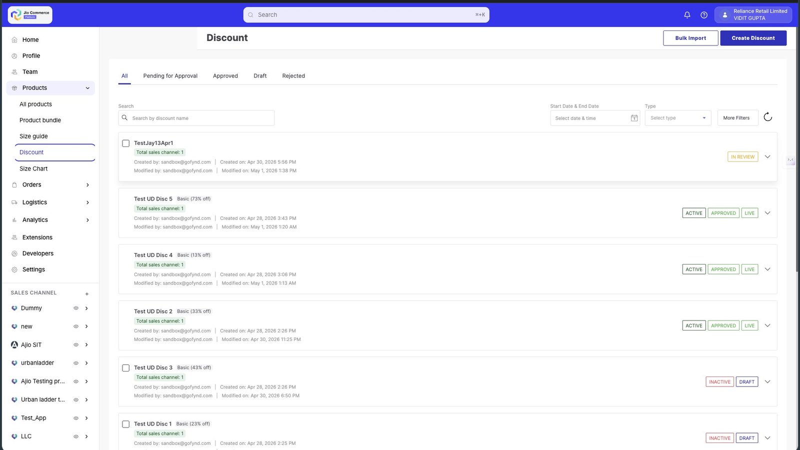 JCP admin · Discount v2 · live on Tira prod