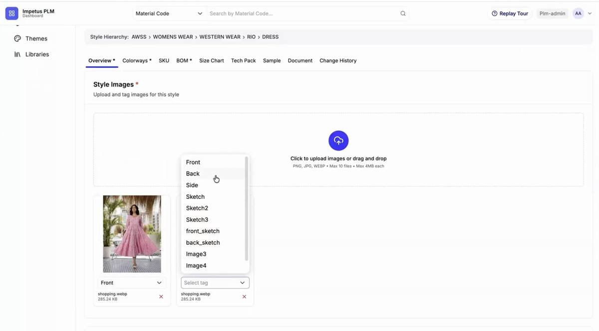 Designer · Material code search · Drag-and-drop image upload.