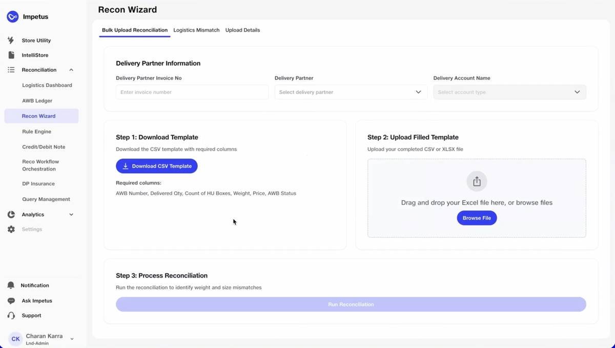 AWB details · Per-AWB shipment info with delivery partner and order timeline.