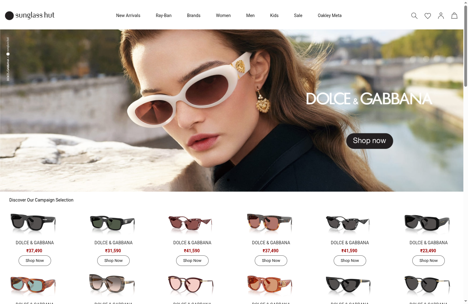 Sunglasshut India storefront